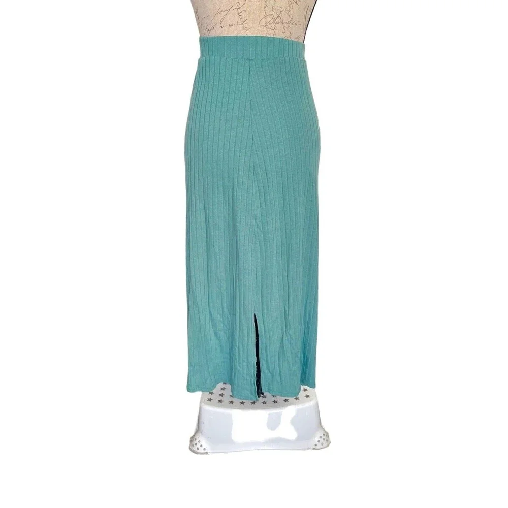 Y2K 90s Skirt Womens Long  Slit Ribbed Midi Sz Medium Baddie Knit Pencil Green